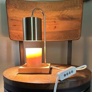Modern Gold Tone and Wood Candle Warmer Lamp